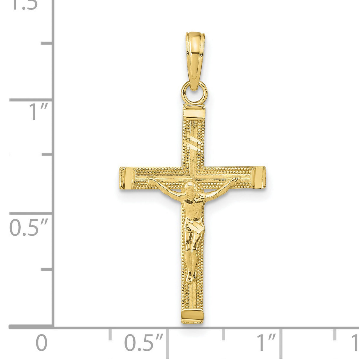 10k Yellow Gold Crucifix Pendant with Beveled Edges and Diamond Cut Detail