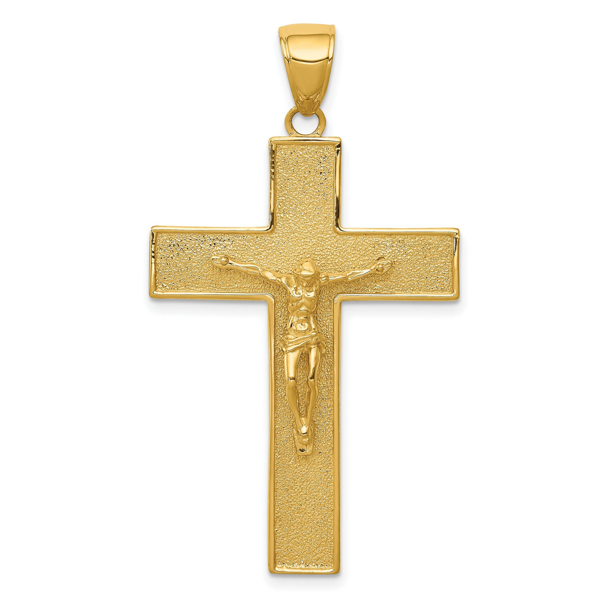 10k Yellow Gold Crucifix Cross Pendant, Textured Latin Design, Christian Jewelry Charm