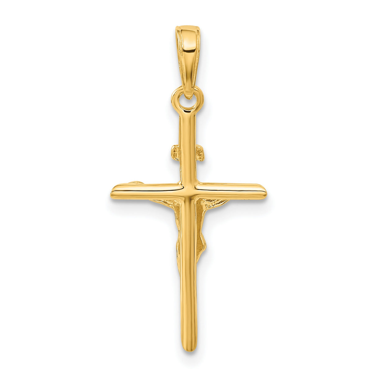 10k Yellow Gold Crucifix Pendant with Sculpted Jesus and INRI Symbol Religious Charm