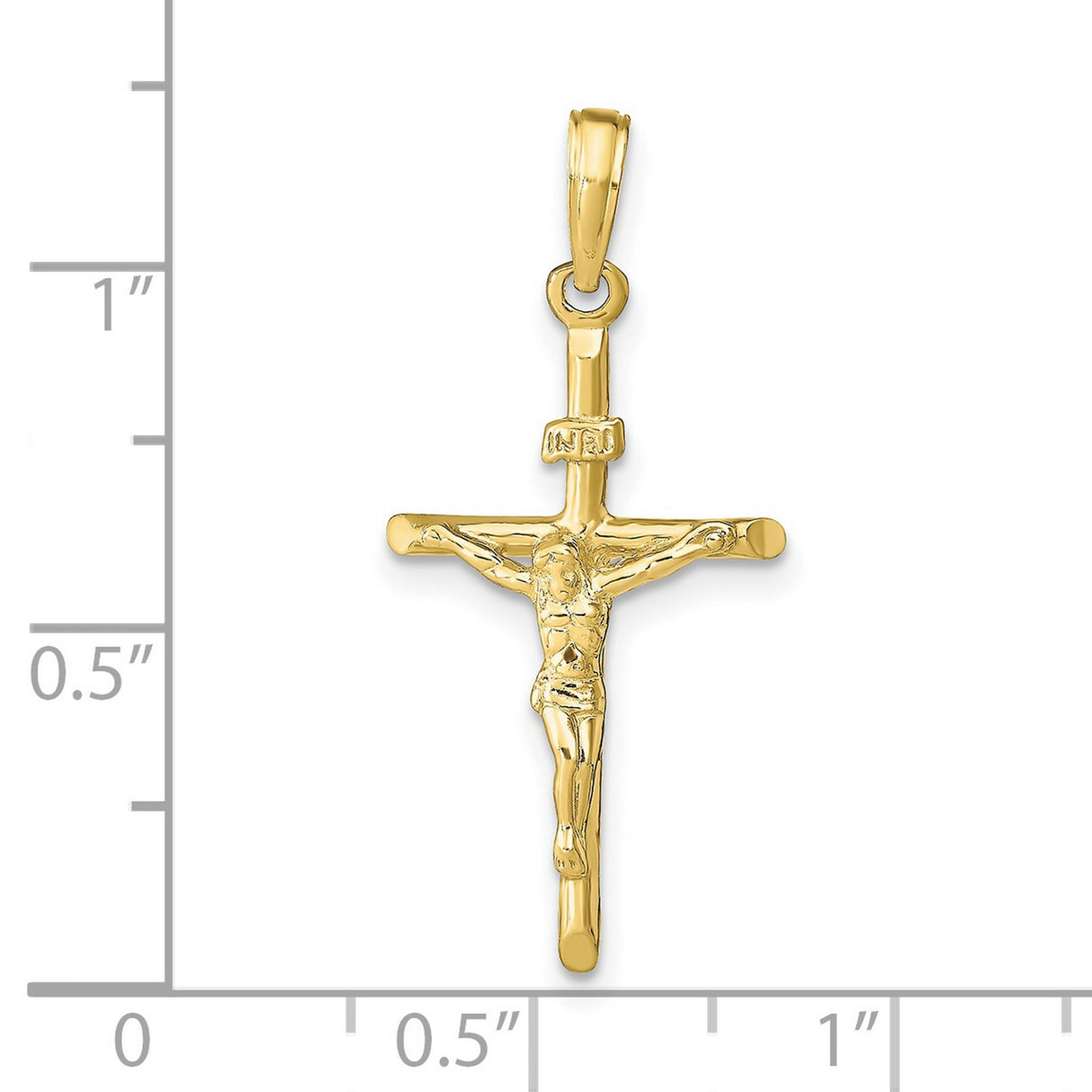 10k Yellow Gold Crucifix Pendant with Sculpted Jesus and INRI Symbol Religious Charm