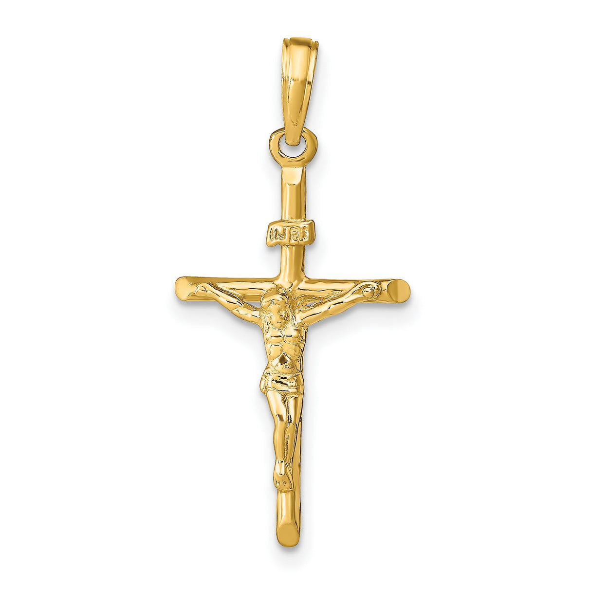 10k Yellow Gold Crucifix Pendant with Sculpted Jesus and INRI Symbol Religious Charm