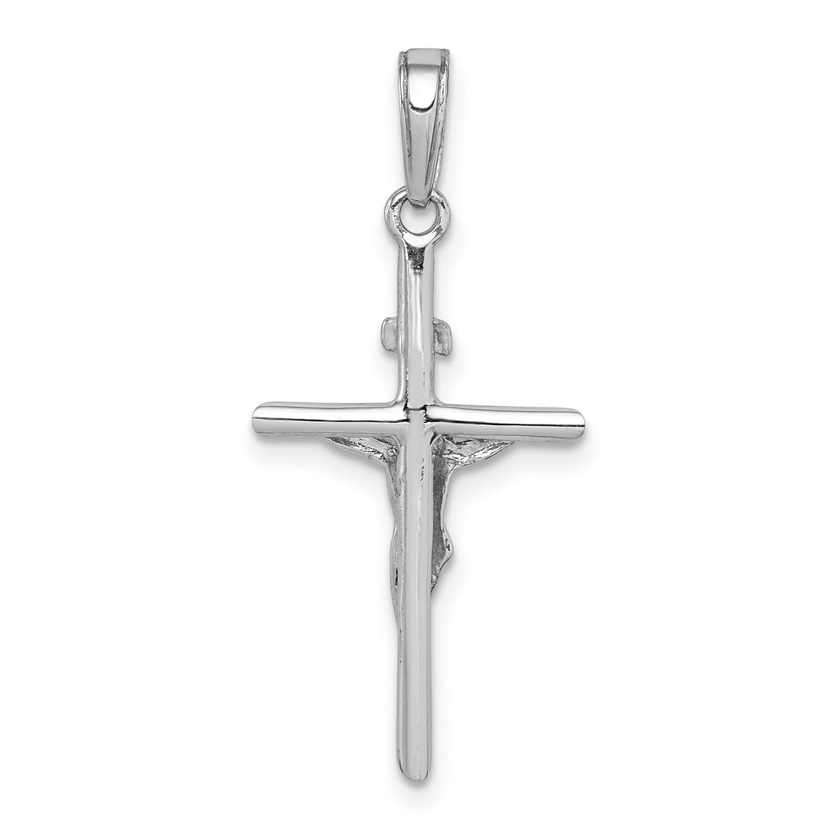 10k White Gold Crucifix Cross Pendant with Raised INRI Jesus, Christian Religious Jewelry