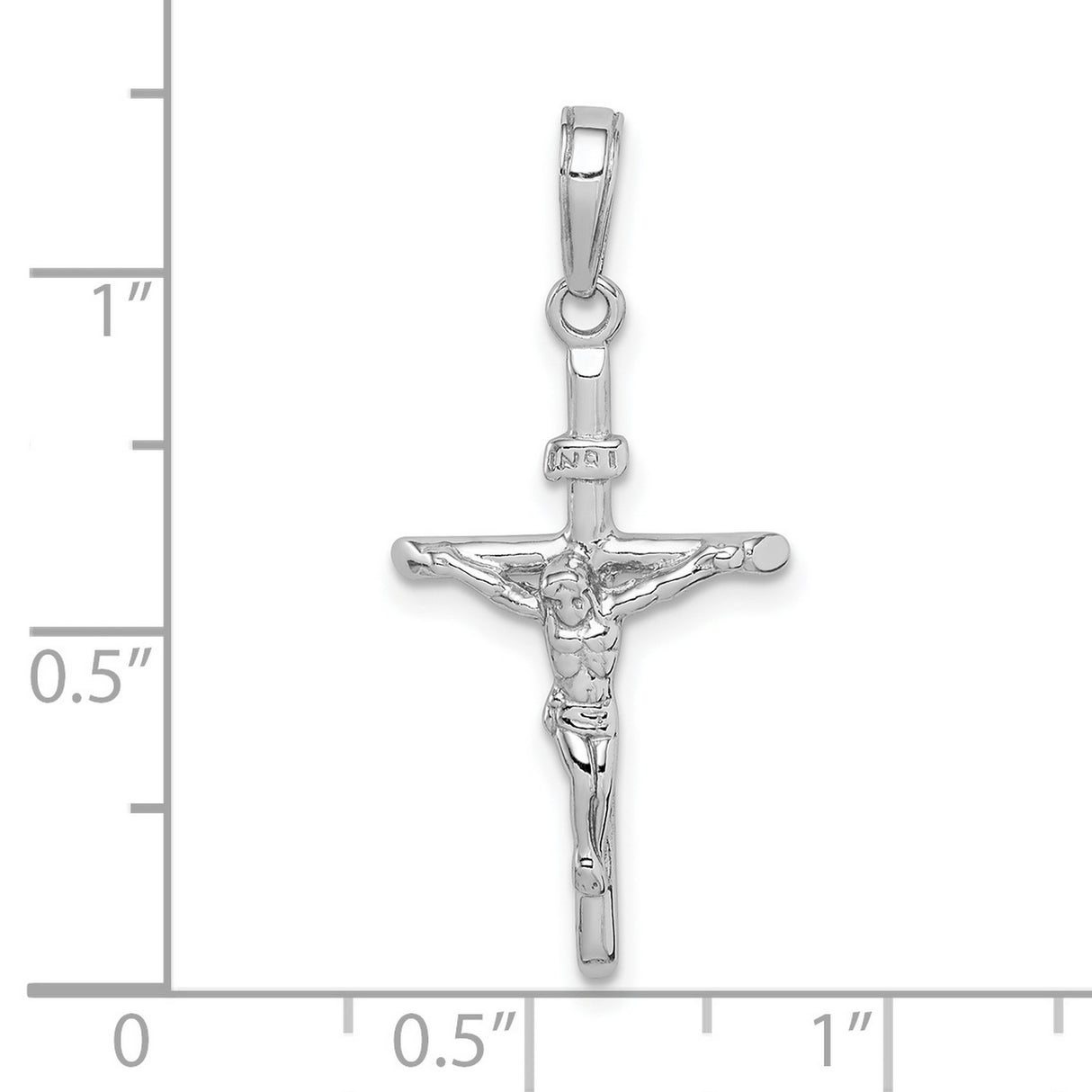 10k White Gold Crucifix Cross Pendant with Raised INRI Jesus, Christian Religious Jewelry