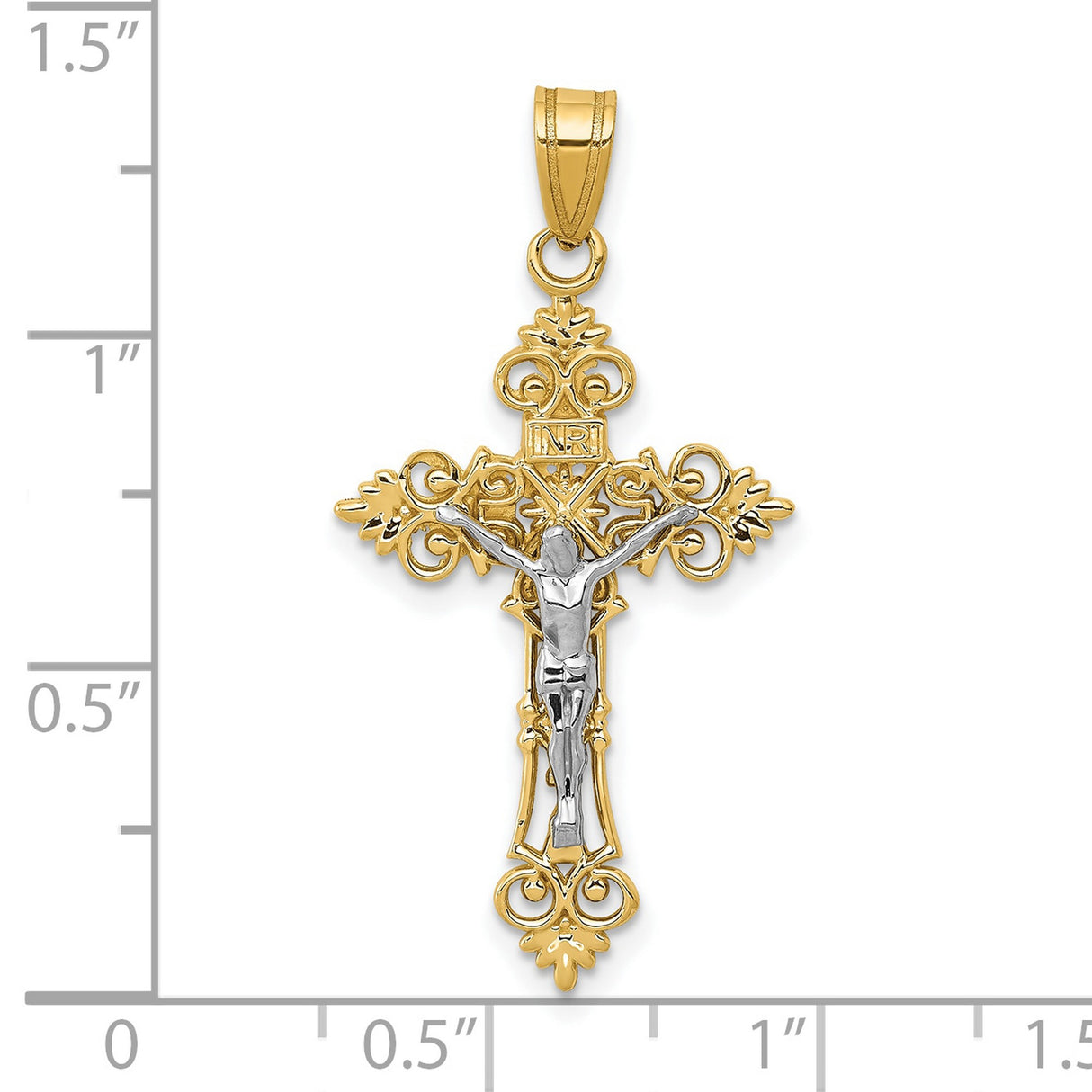 10k Multi-Tone Gold Crucifix Pendant with Jesus Figure INRI Christian Cross for Men and Women