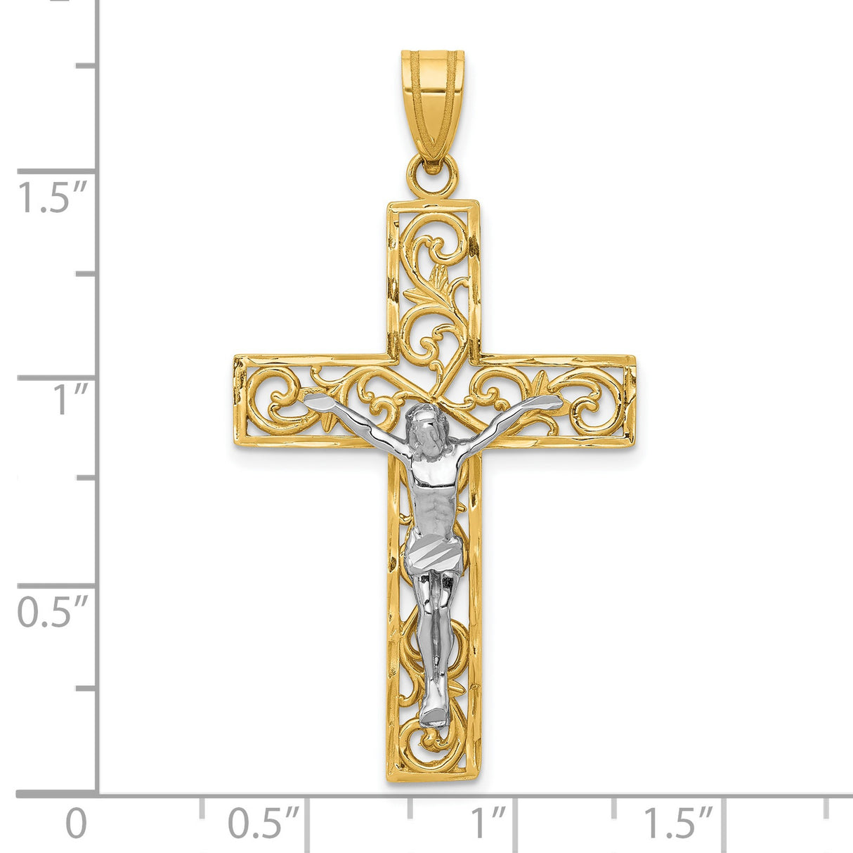 10k Two-Tone Gold Crucifix Pendant with Filigree Cross Design