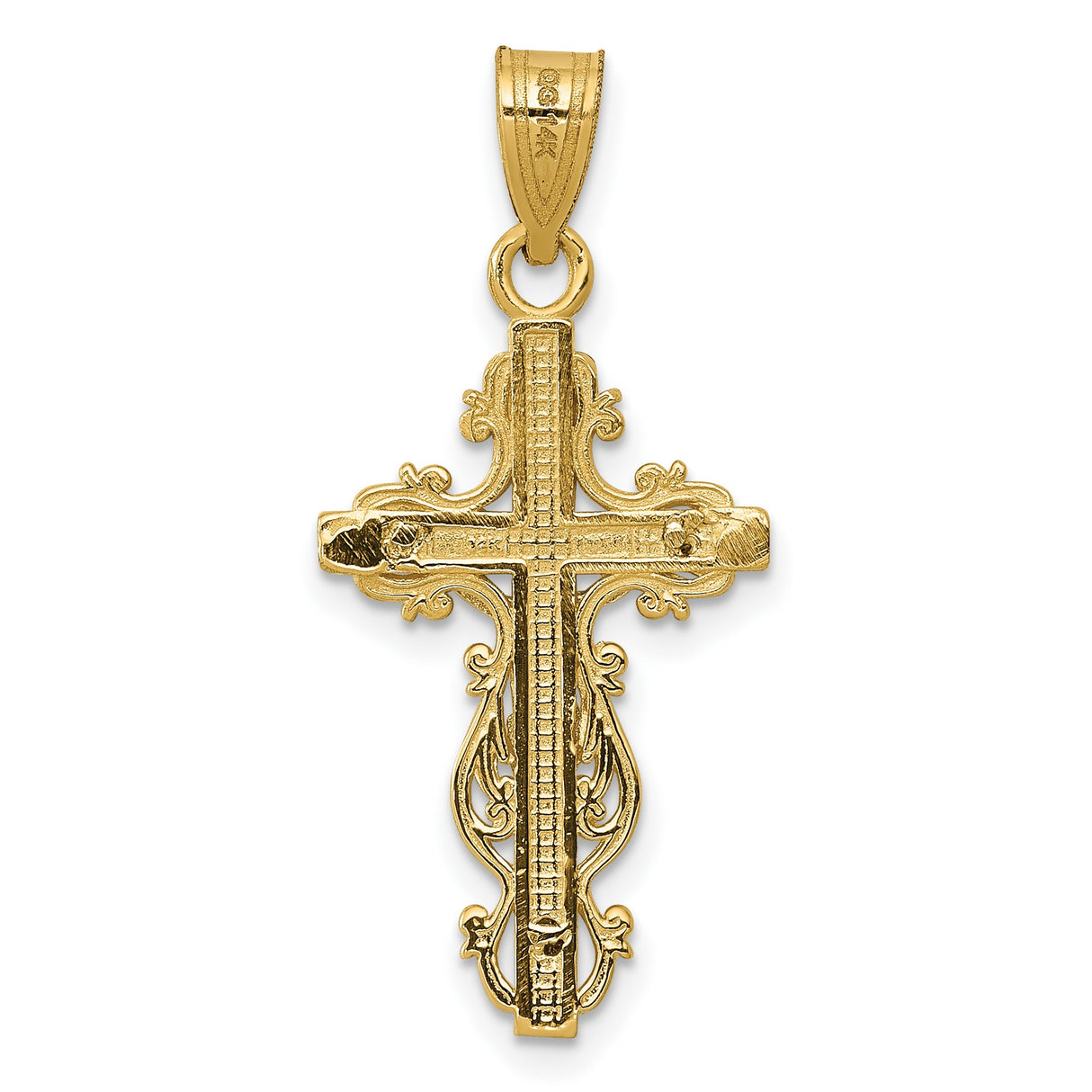 10k Two-Tone Gold Crucifix Cross Pendant with Jesus Figure, Baroque Religious Design