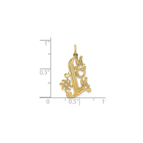 10k Yellow Gold Mom Pendant with Stylized Cross Design and Ornate Lettering