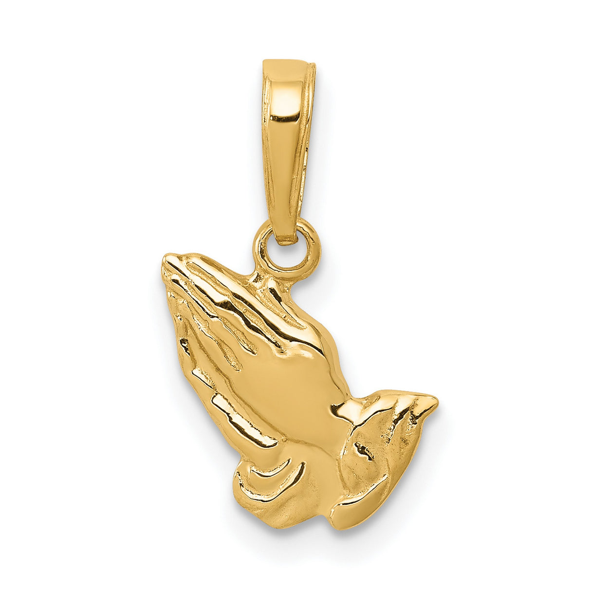 10k Yellow Gold Praying Hands Pendant, Religious Christian Symbol Jewelry for Men or Women