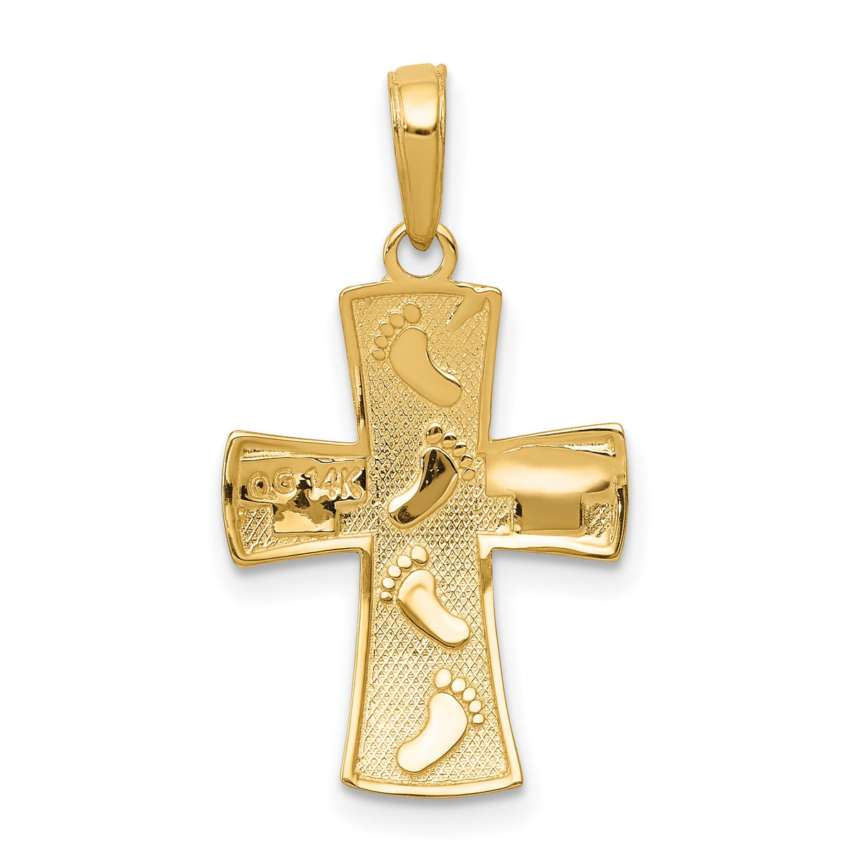10k Multi-Tone Gold Cross Pendant with Rhodium Accents Footprints Design