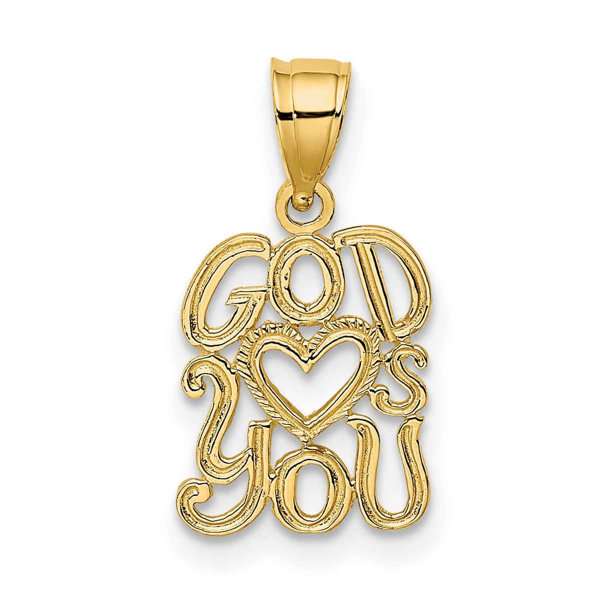 10k Yellow Gold Pendant with Heart, God Loves You Christian Charm, Religious Inspirational Jewelry