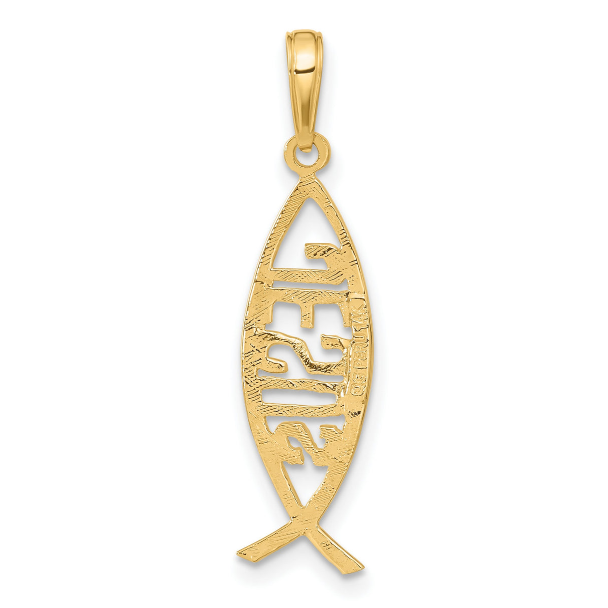 10k Yellow Gold Ichthys Fish Pendant with Jesus Name, Christian Religious Charm