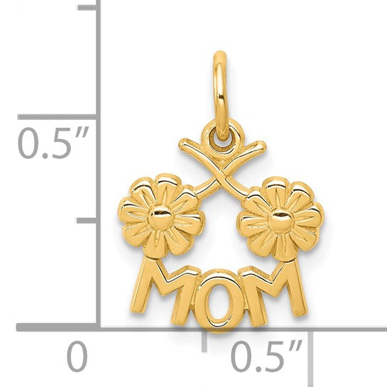 10k Yellow Gold Mom Pendant with Two Flowers, Sentimental Floral Charm for Women