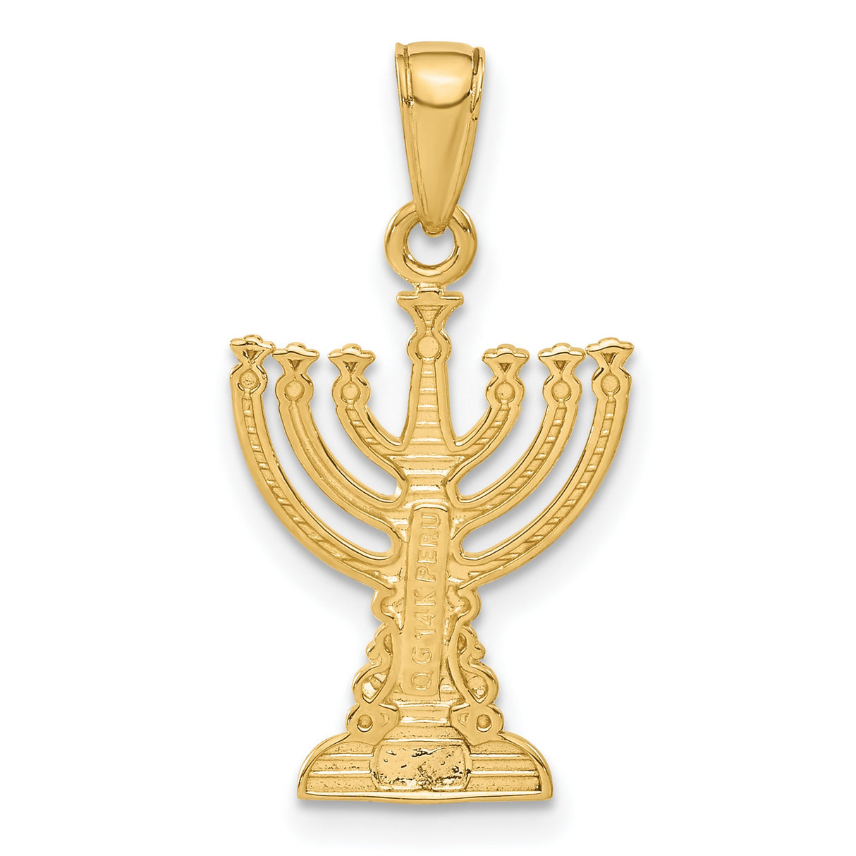10k Yellow Gold Menorah Pendant with Seven-Branched Candelabrum Design