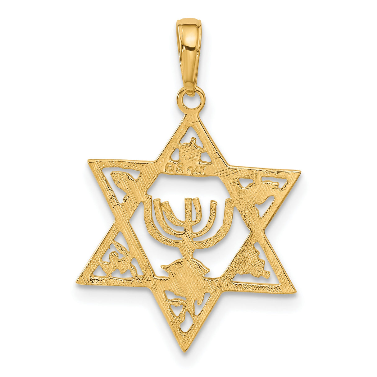 10k Yellow Gold Star of David Pendant with Menorah and Hebrew Symbol Design
