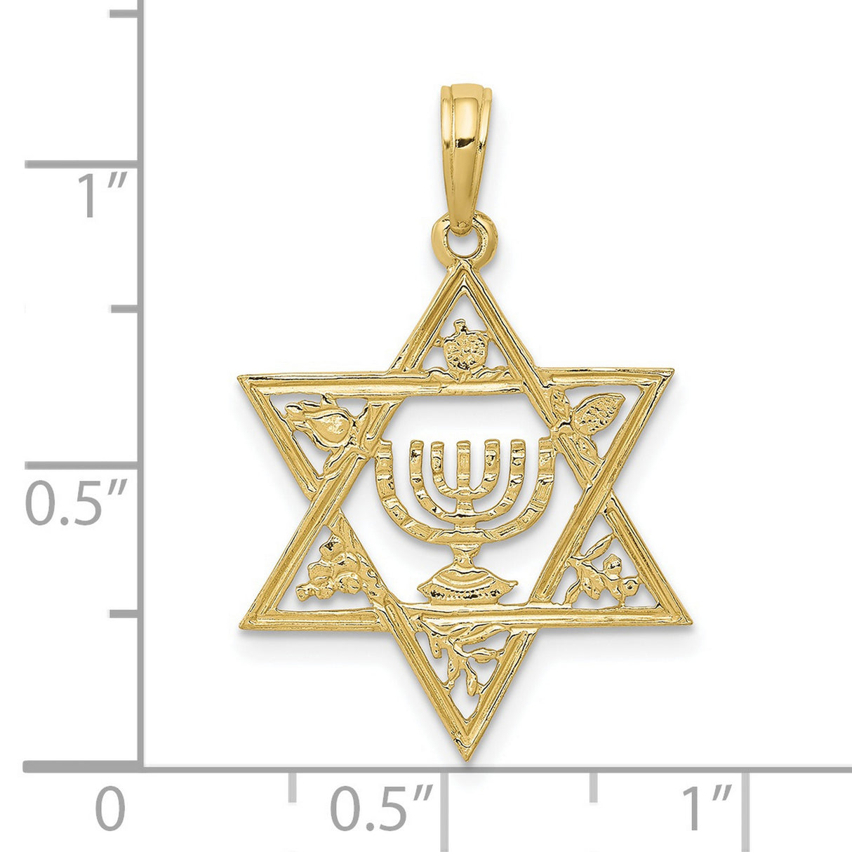 10k Yellow Gold Star of David Pendant with Menorah and Hebrew Symbol Design
