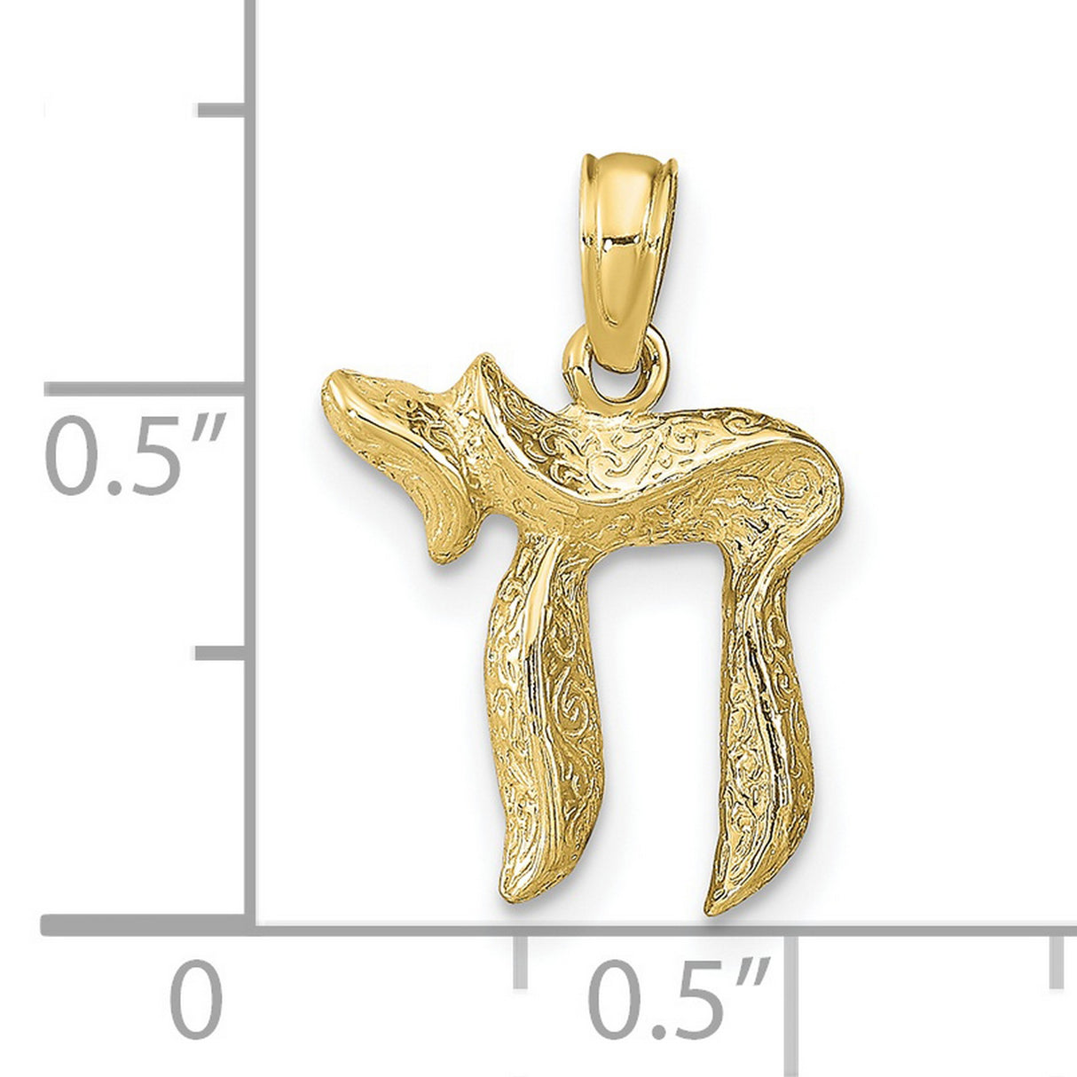 10k Yellow Gold Chai Pendant with Ornate Detailing, Hebrew Life Symbol Jewelry