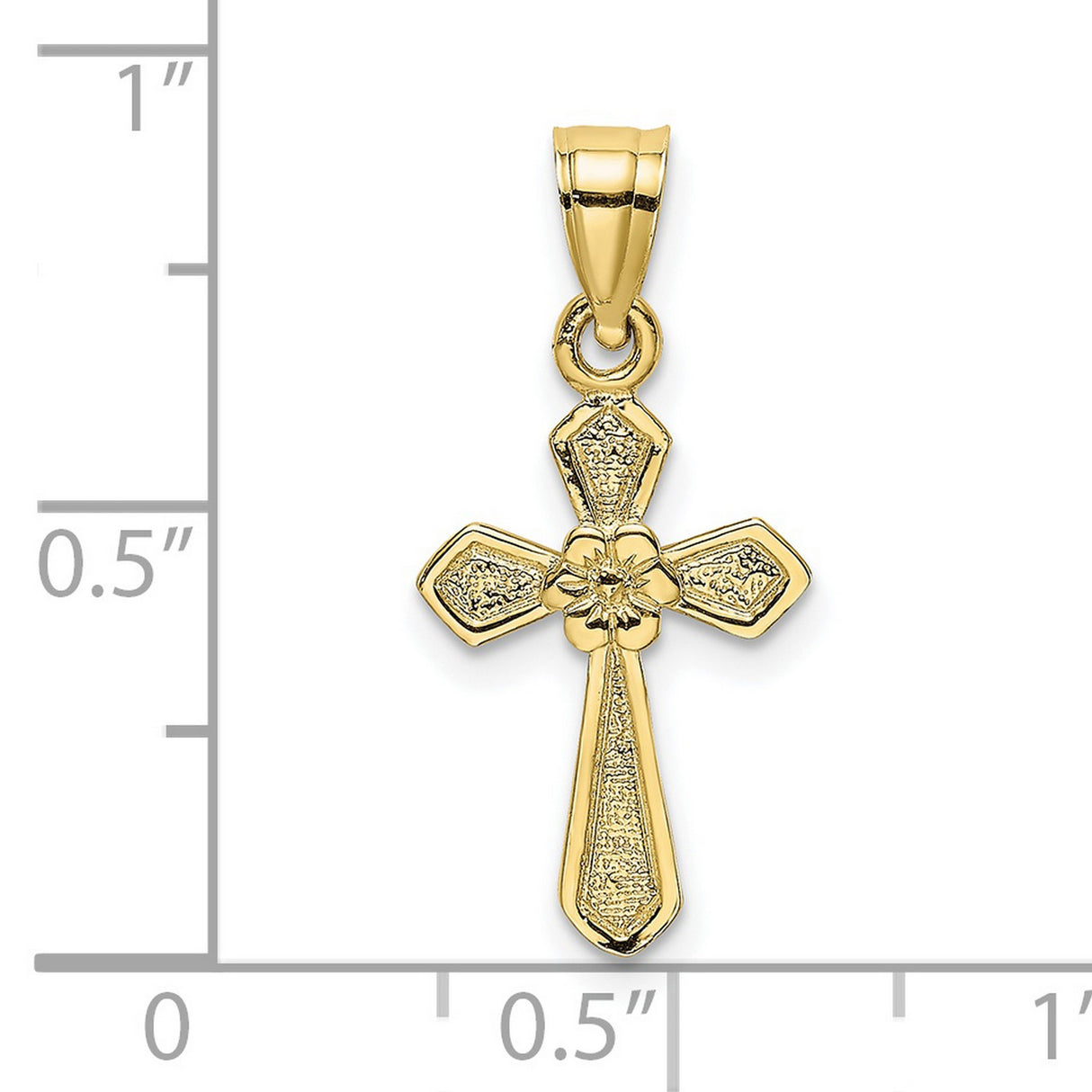 10k Yellow Gold Cross Pendant with Textured Flower Design, Religious Charm for Men and Women