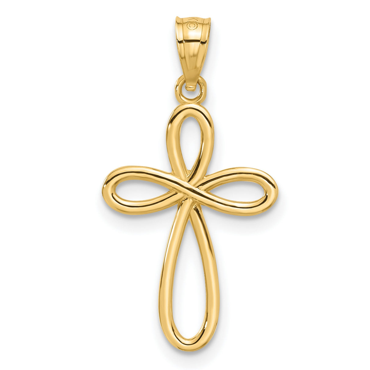 10k Yellow Gold Cross Pendant with Ribbon and Infinity Design for Men and Women