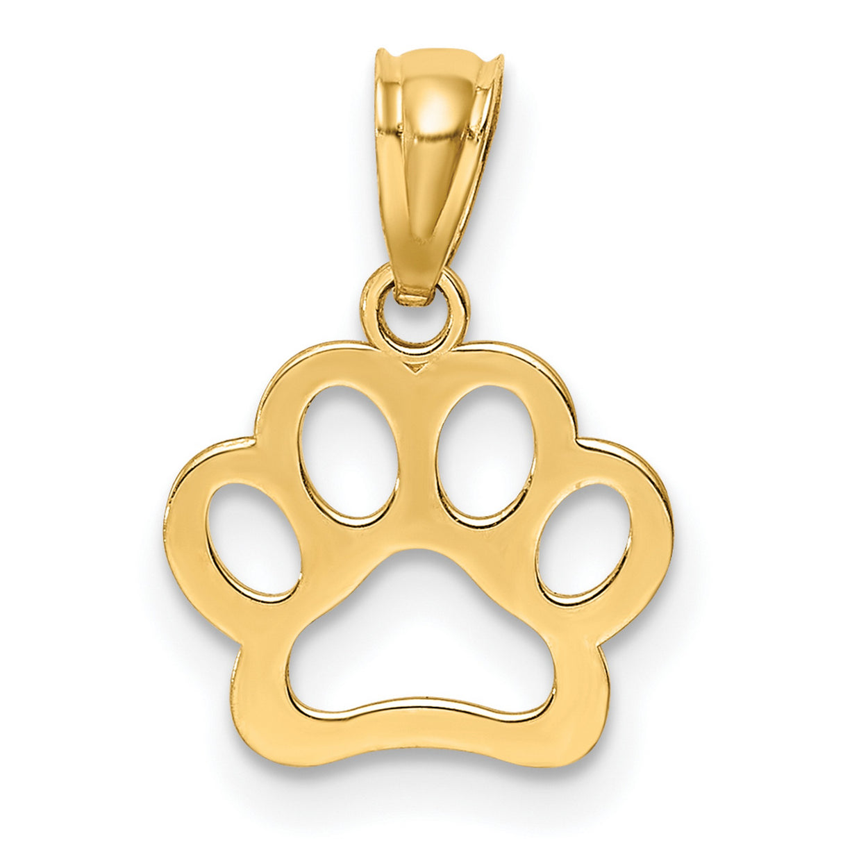 10k Yellow Gold Paw Print Pendant, Open Polished Design, Pet Memorial Jewelry for Women or Unisex