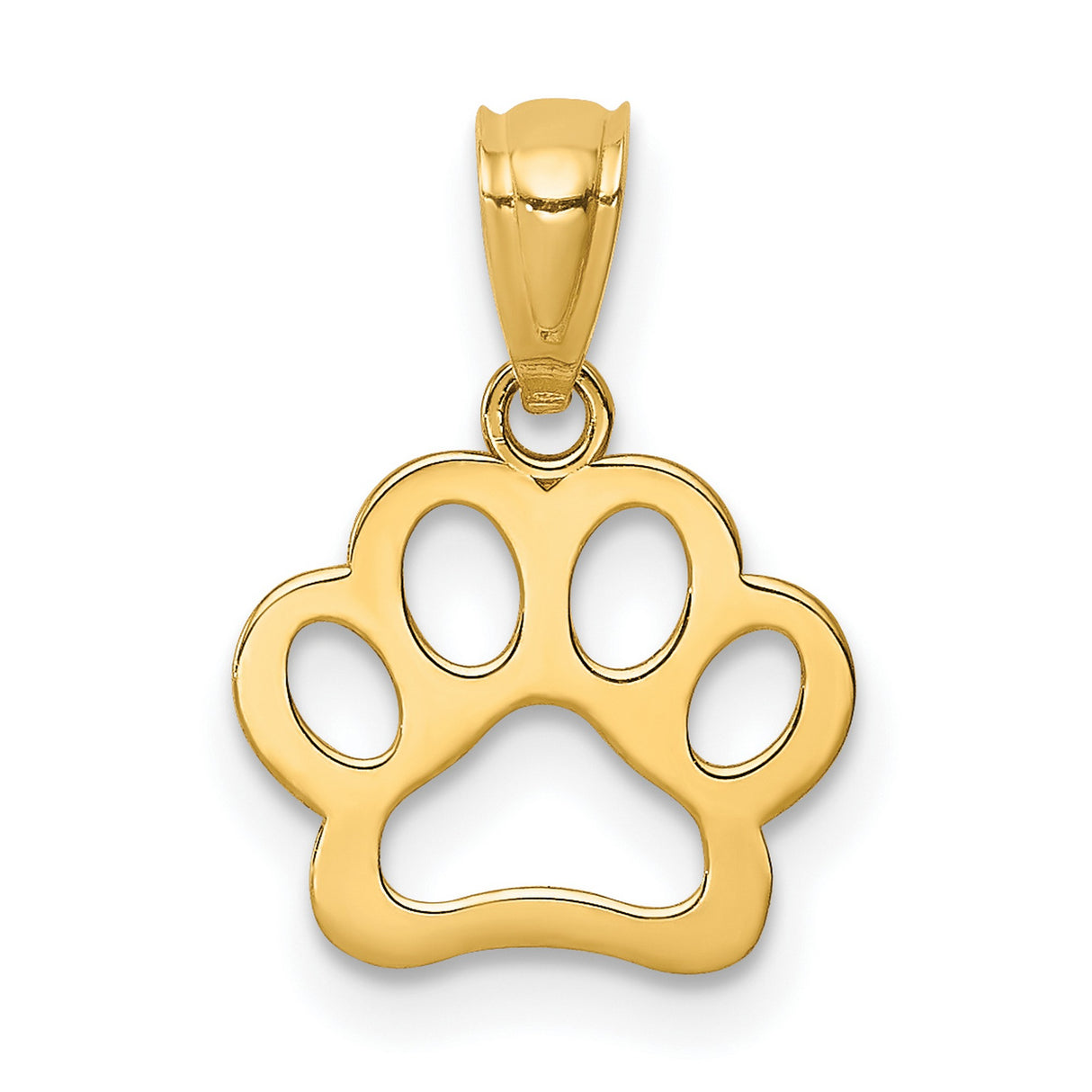 10k Yellow Gold Paw Print Pendant, Open Polished Design, Pet Memorial Jewelry for Women or Unisex