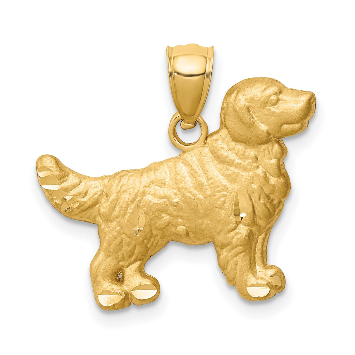 10k Yellow Gold Golden Retriever Dog Pendant, Detailed Animal Charm for Women or Unisex Wear
