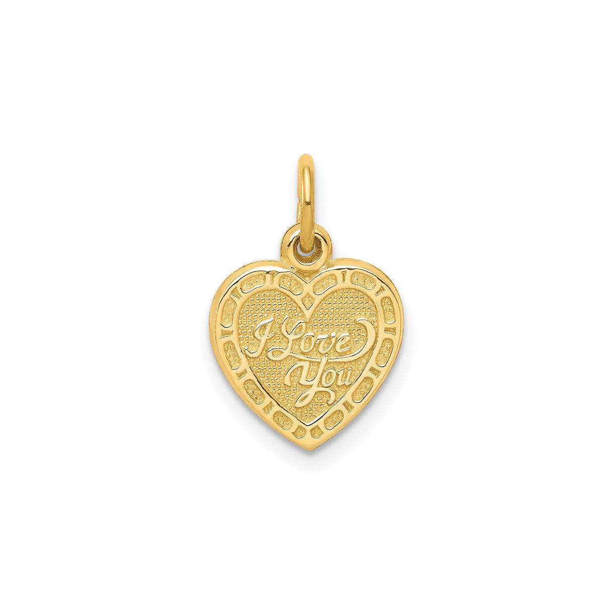 10k Yellow Gold Heart Pendant with I Love You Message and Textured Inner Heart Design