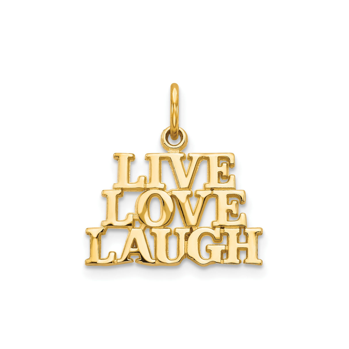 10k Yellow Gold Live Love Laugh Charm Pendant, Motivational Block Letter Jewelry for Women
