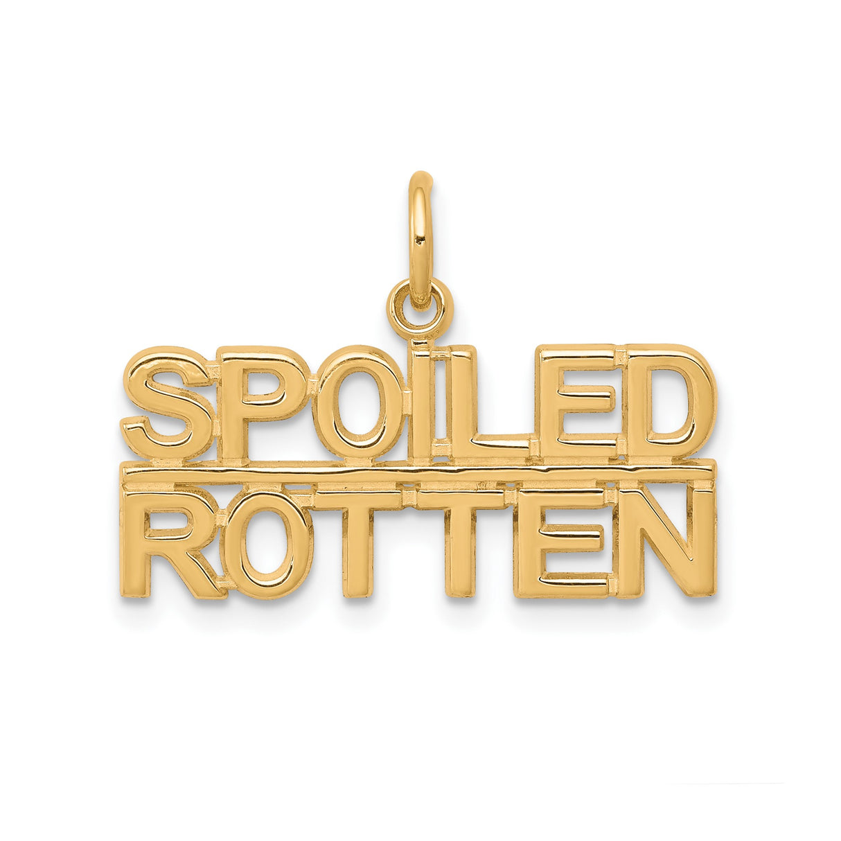 10k Yellow Gold Pendant, Bold Block Letter Spoiled Rotten Charm, Statement Jewelry for Women or Unisex