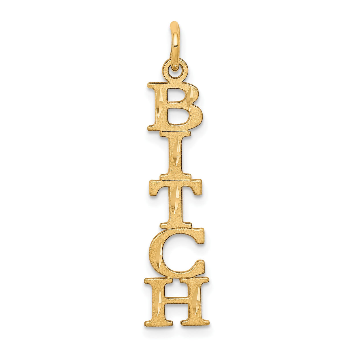 10k Yellow Gold Vertical Lettering Pendant, Bold Bitch Statement, Empowering Streetwear Charm