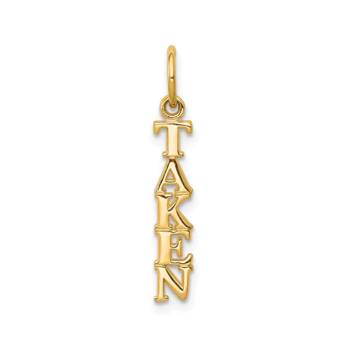 10k Yellow Gold TAKEN Letter Pendant Charm, Vertical Design, Unisex Minimalist Jewelry