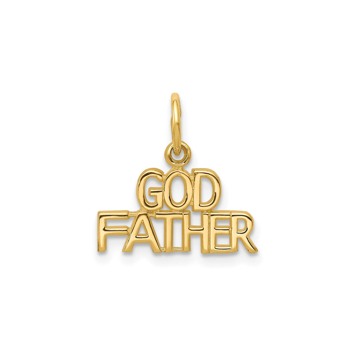 10k Yellow Gold Godfather Pendant with Bold Block Letters, Polished Christian Charm for Men