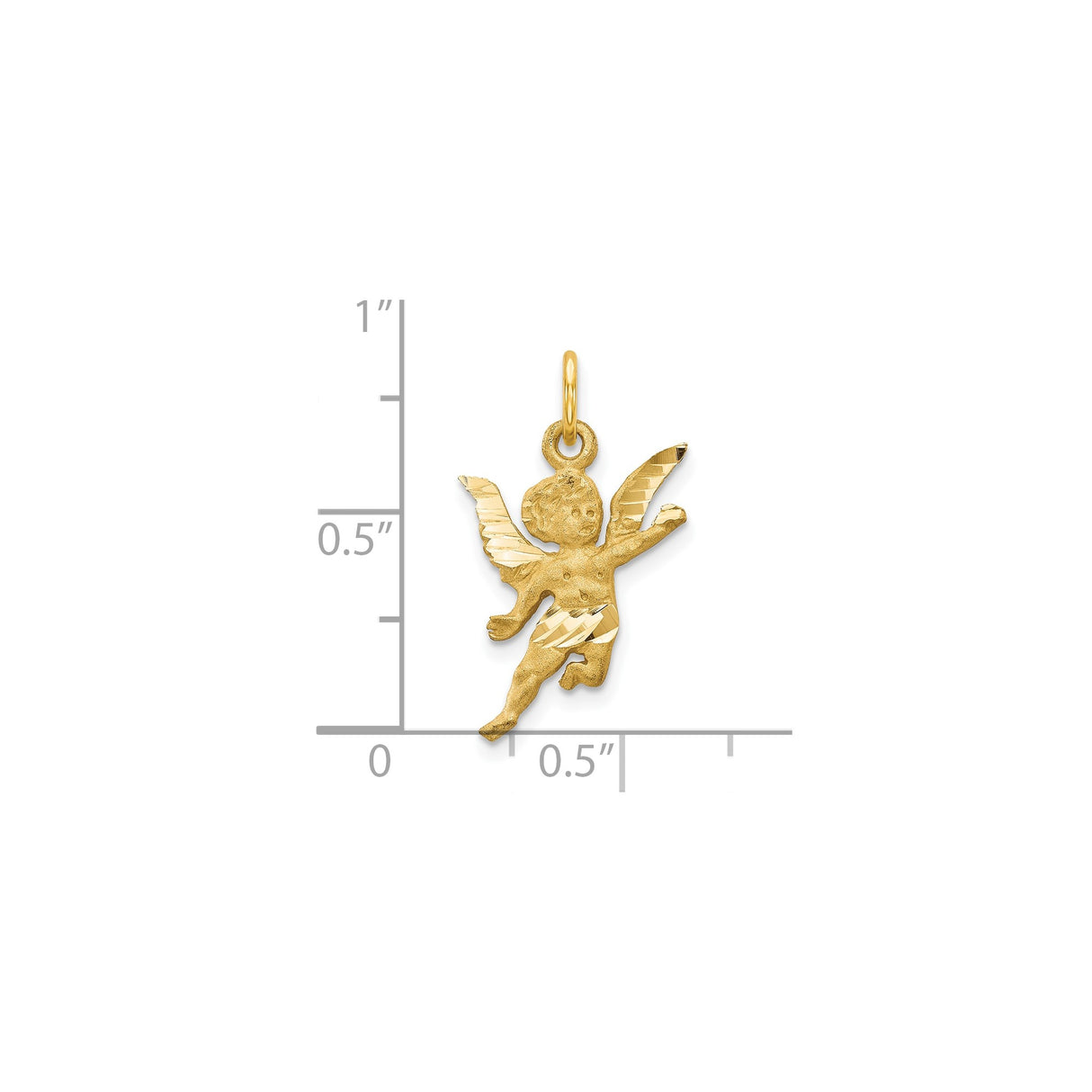 10k Yellow Gold Angel Charm Pendant with Textured Wings and Draped Cloth