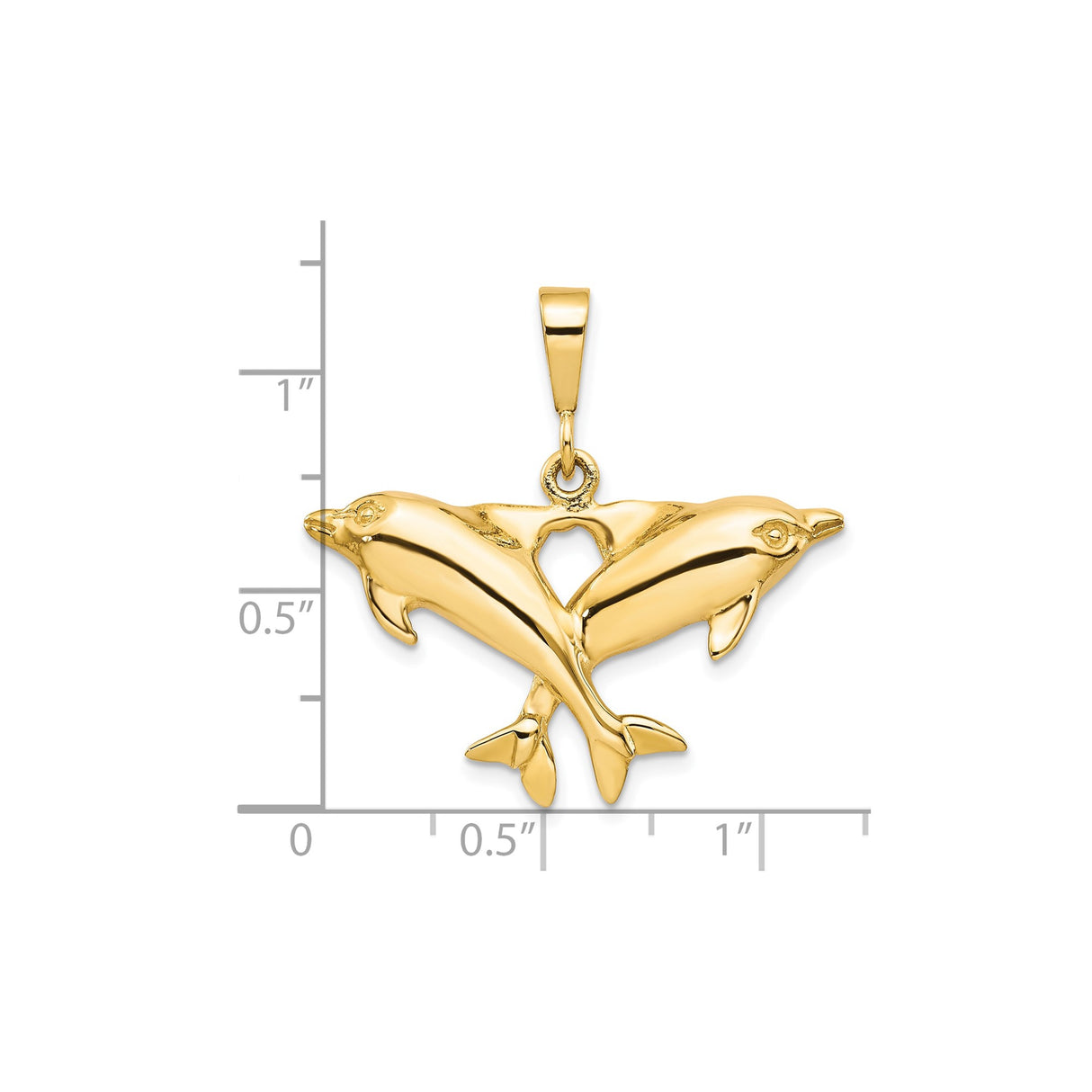 10k Yellow Gold Dolphin Heart Pendant with Twin Dolphins Forming Heart Shape, Nautical Theme