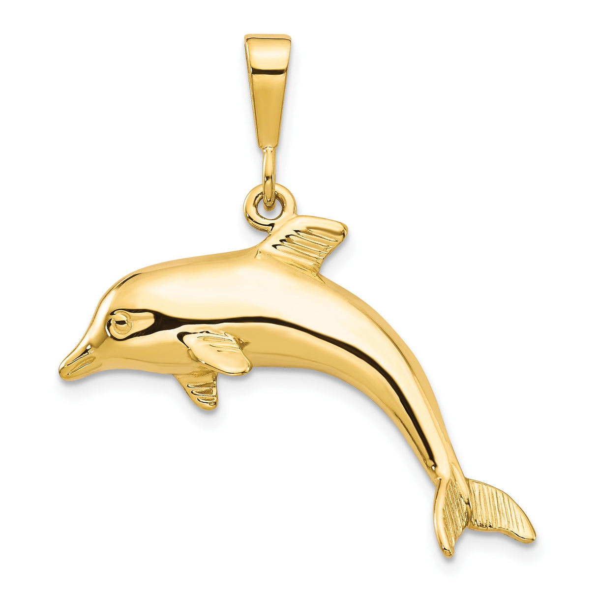 10k Yellow Gold Dolphin Pendant, Marine Animal Charm with Nautical Style for Women or Unisex Wear