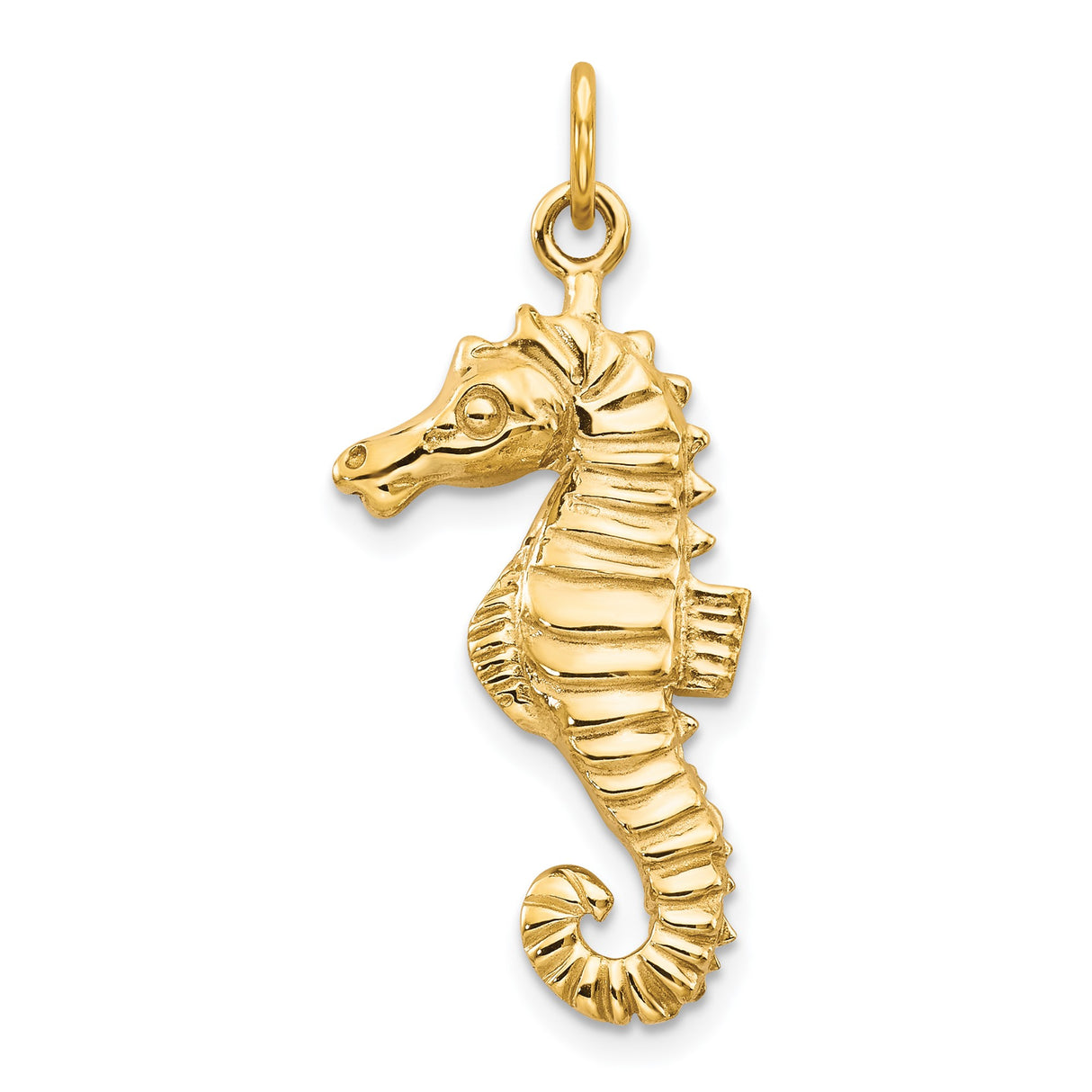 10k Yellow Gold Seahorse Pendant, Solid Nautical Charm with Flat Back for Women or Unisex Wear