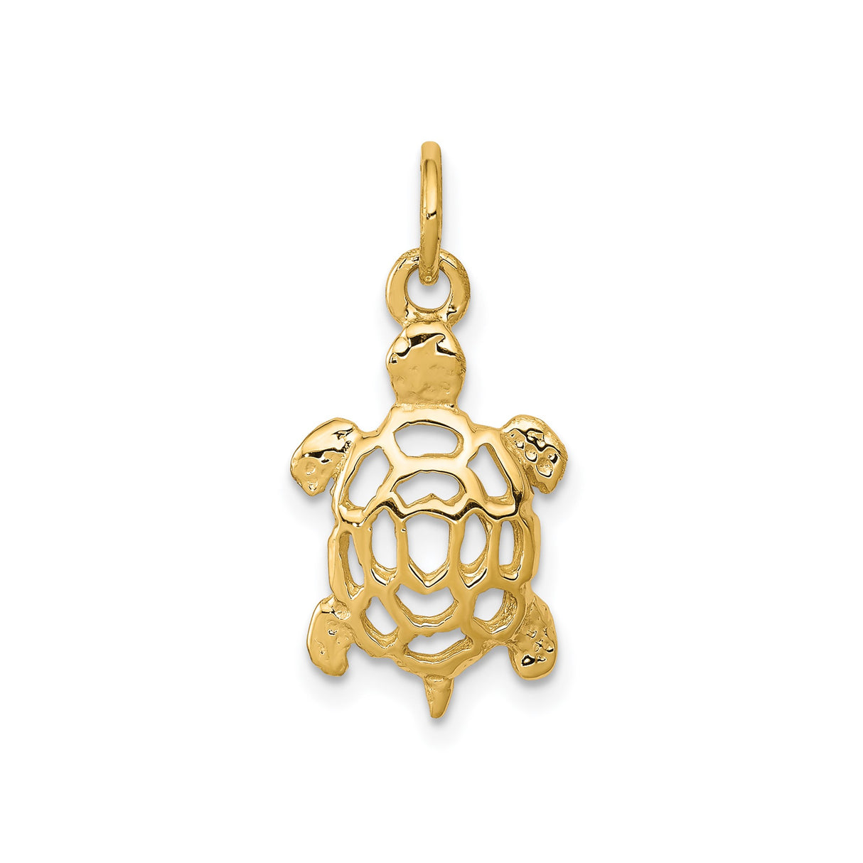 10k Yellow Gold Sea Turtle Pendant with Cutout Shell Design, Nautical Ocean Theme Jewelry