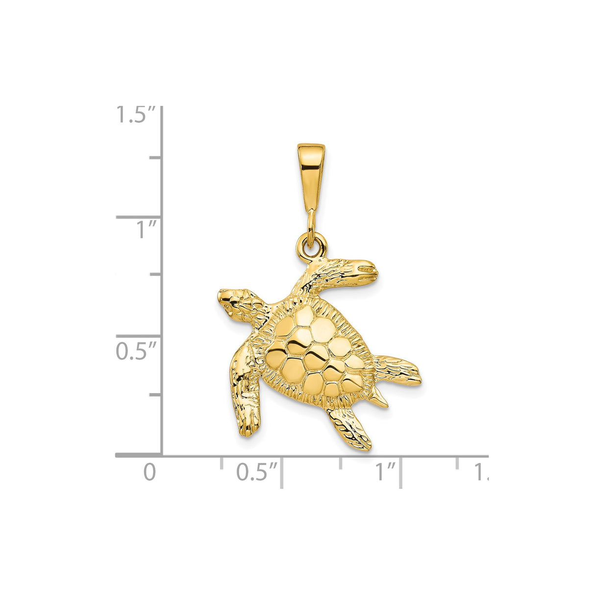 10k Yellow Gold Sea Turtle Pendant with Textured Shell and Flipper Detail