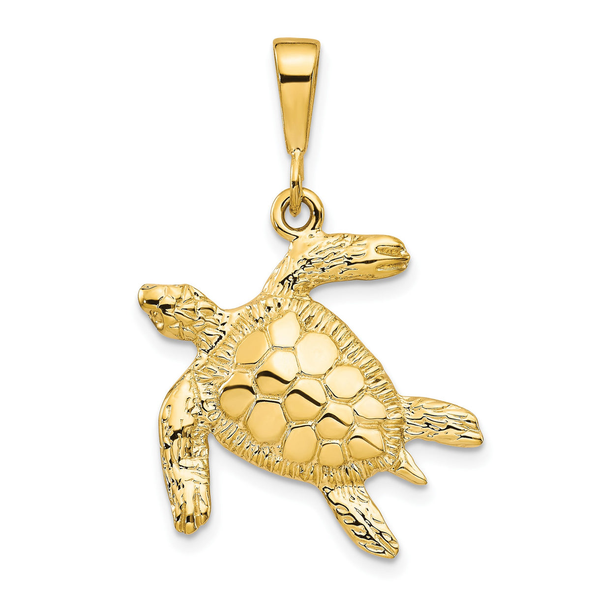 10k Yellow Gold Sea Turtle Pendant with Textured Shell and Flipper Detail