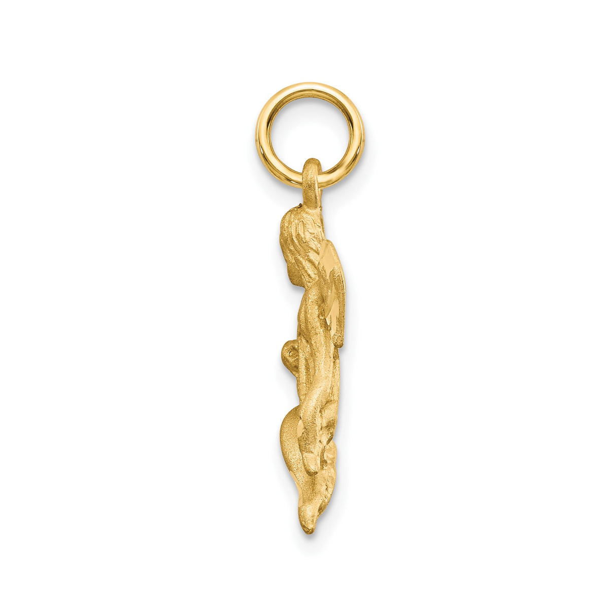 10k Yellow Gold Kneeling Angel Pendant, Textured Polished Religious Charm for Women or Unisex Wear