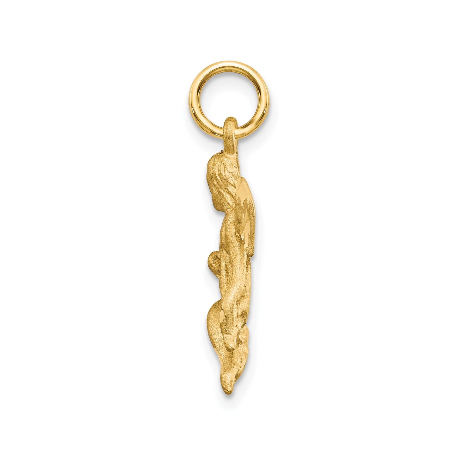 10k Yellow Gold Kneeling Angel Pendant, Textured Polished Religious Charm for Women or Unisex Wear