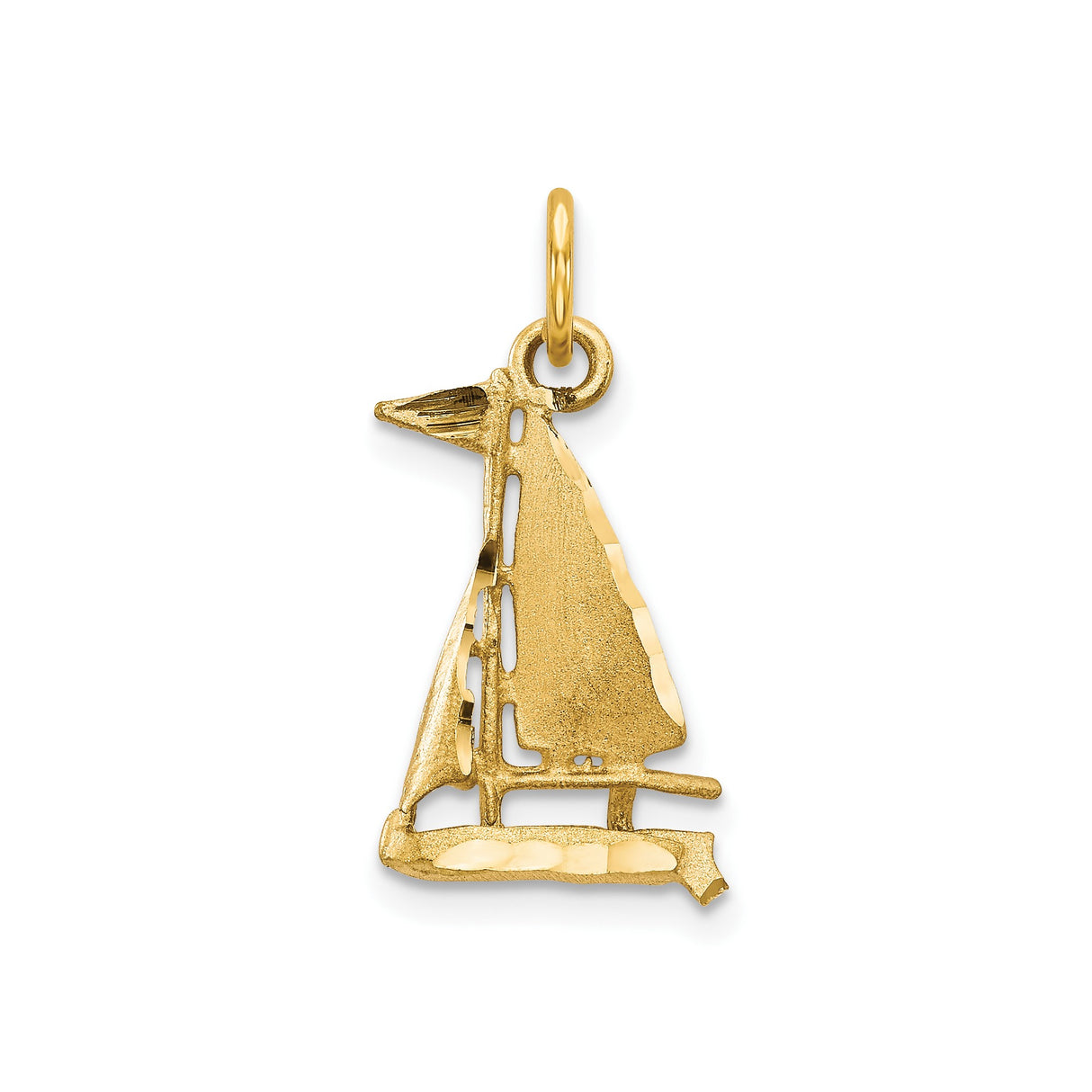 10k Yellow Gold Sailboat Pendant, Openwork Nautical Charm with Marine Theme