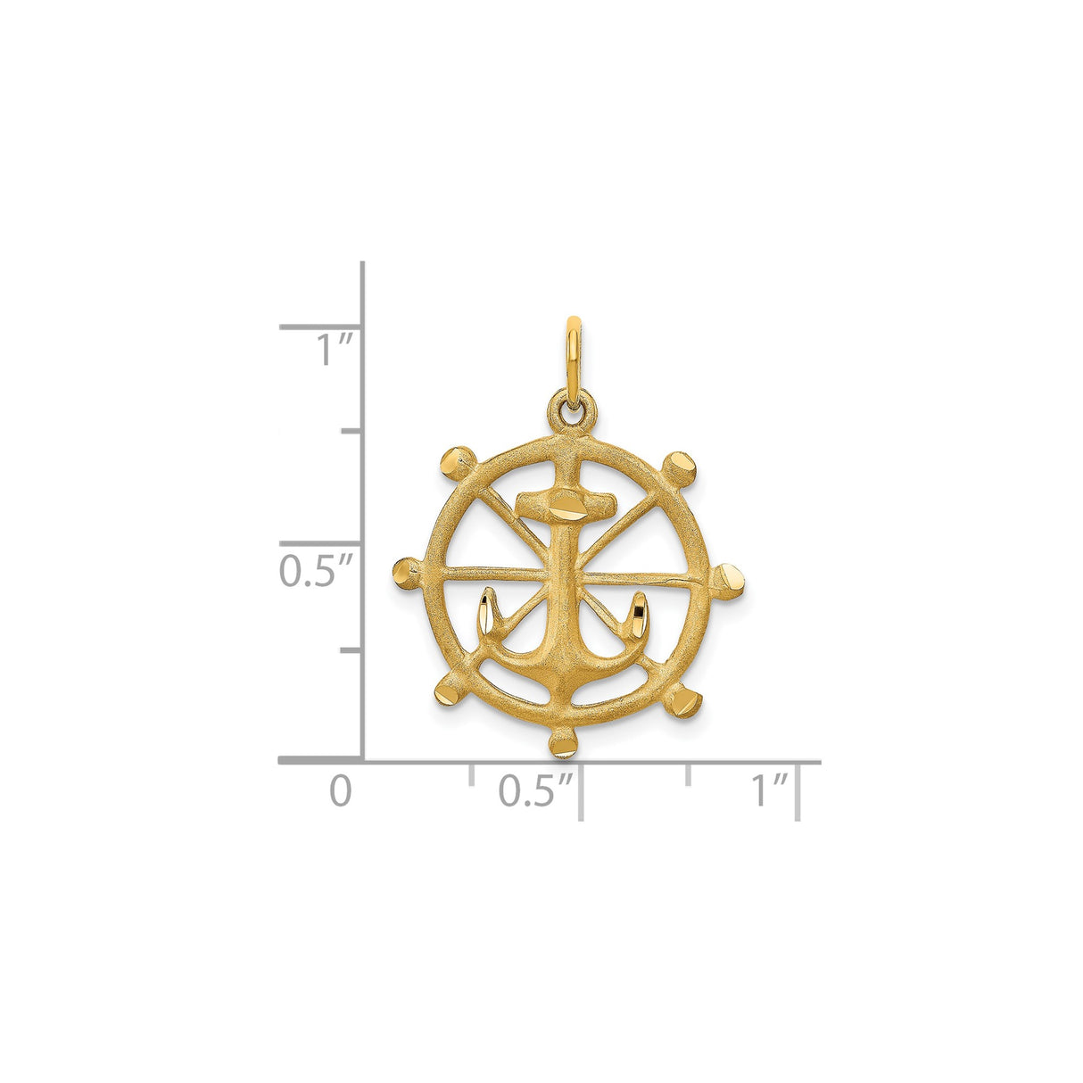 10k Yellow Gold Pendant with Anchor and Ship Wheel, Nautical Christian Symbol for Men or Women