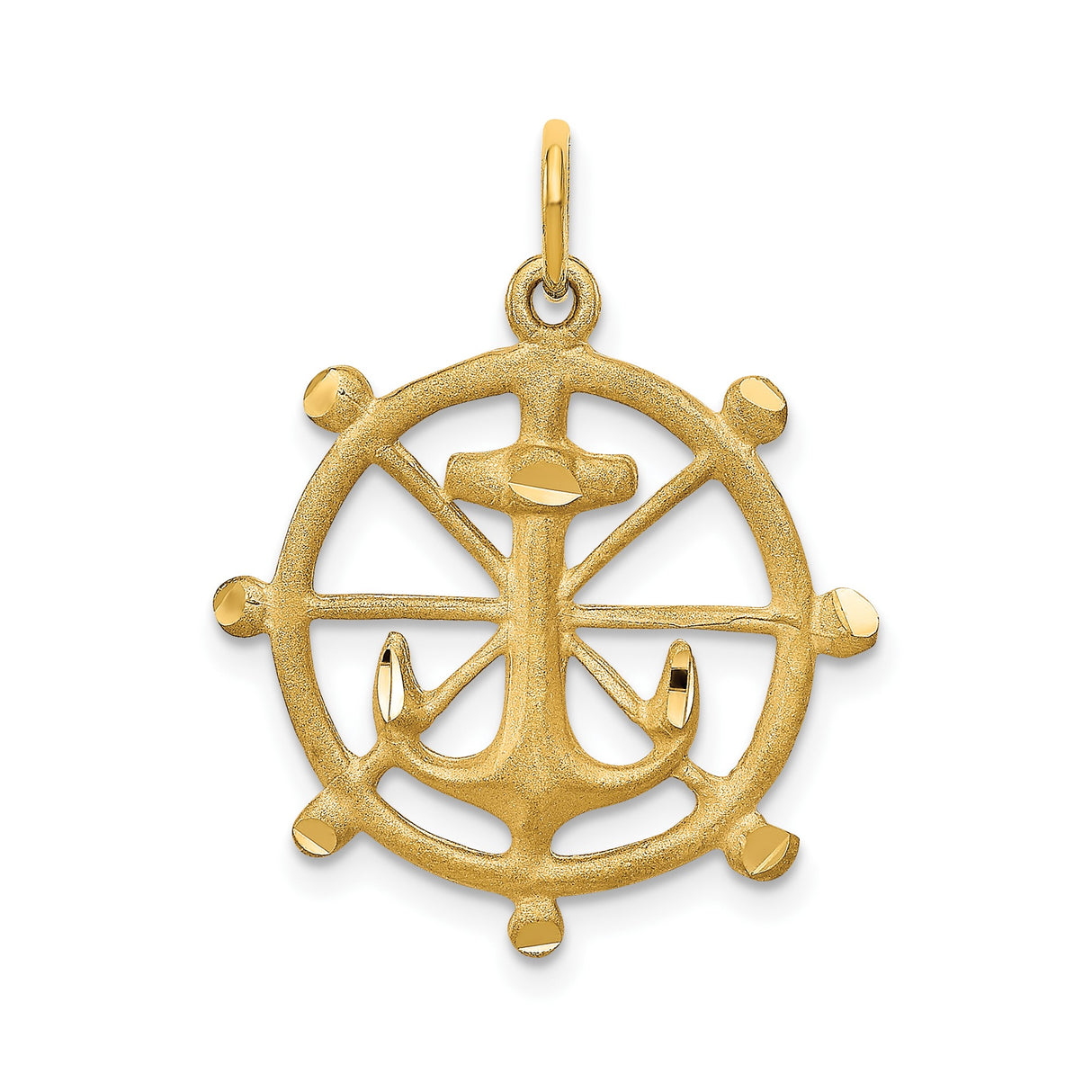 10k Yellow Gold Pendant with Anchor and Ship Wheel, Nautical Christian Symbol for Men or Women