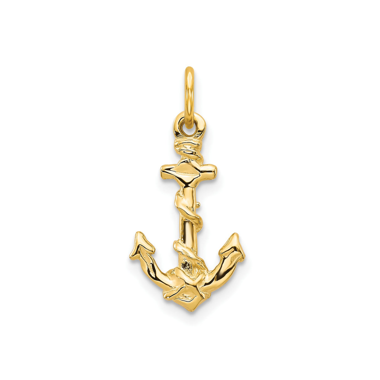 10k Yellow Gold Anchor Pendant with Rope Detail, Nautical Symbol of Faith and Hope