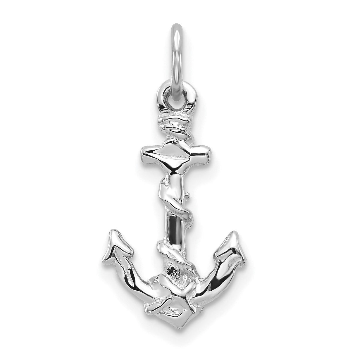 10k White Gold Anchor Pendant with Rope Wrapped Design, Nautical Maritime Christian Symbol