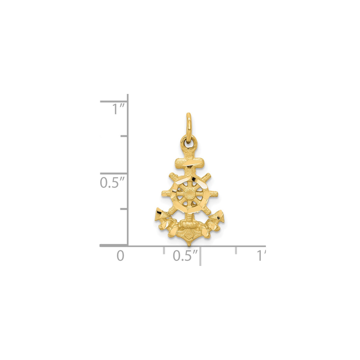 10k Yellow Gold Anchor and Ship Wheel Pendant, Nautical Maritime Charm for Men or Women