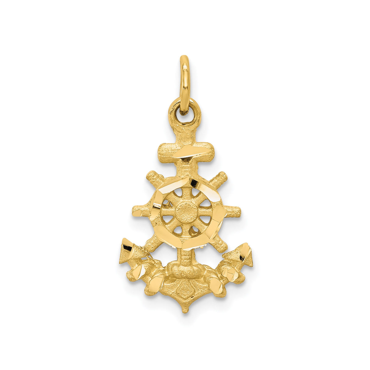 10k Yellow Gold Anchor and Ship Wheel Pendant, Nautical Maritime Charm for Men or Women
