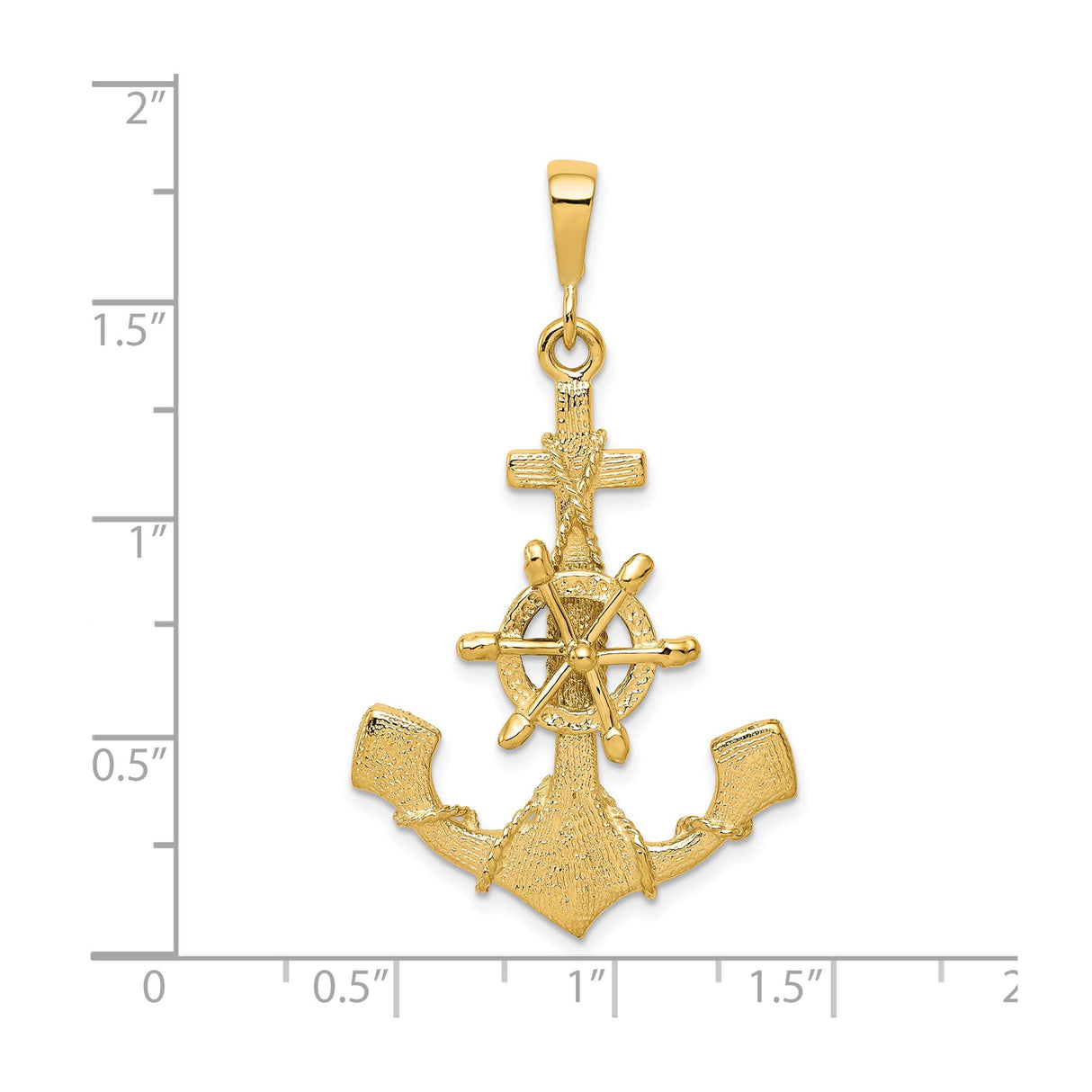 10k Yellow Gold Anchor Cross Pendant with Ship Wheel, Christian Nautical Jewelry for Men