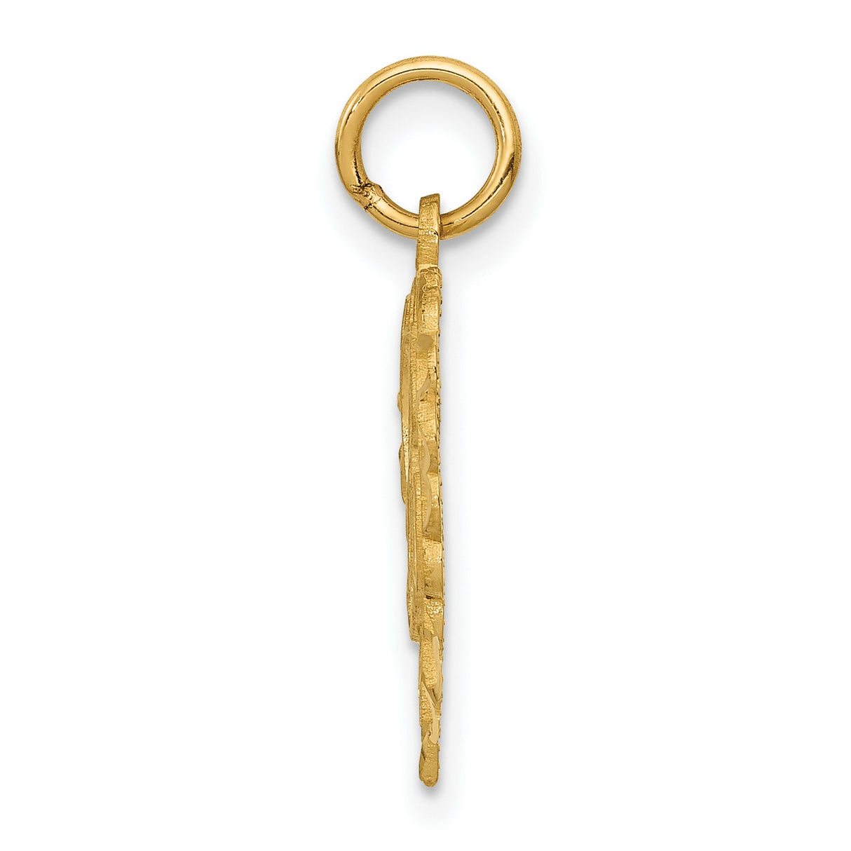 10k Yellow Gold Heart Pendant with Script Letter A, Scalloped Edge Design