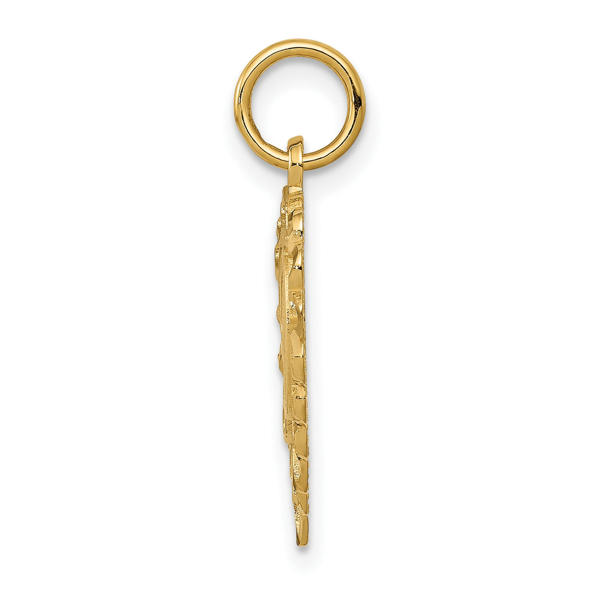 10k Yellow Gold Heart Initial Pendant, Script Letter D, Scalloped Openwork Design